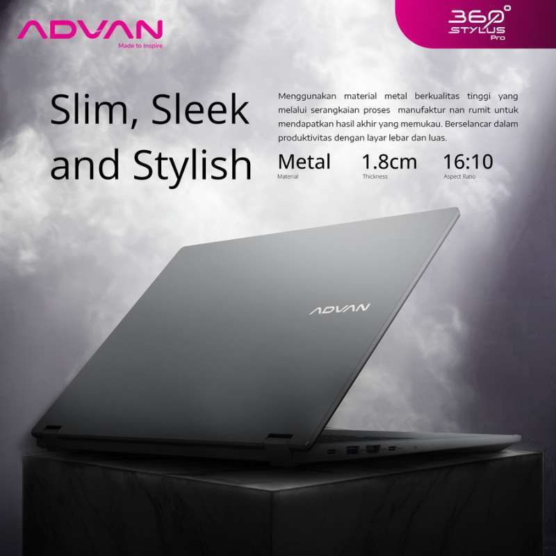 ADVAN 360 Stylus PRO dengan Intel Core i3, Touchscreen FHD 14 Inch, RAM 8GB dan Penyimpanan 256GB, Ringan untuk Pelajar dan Desainer Produktif