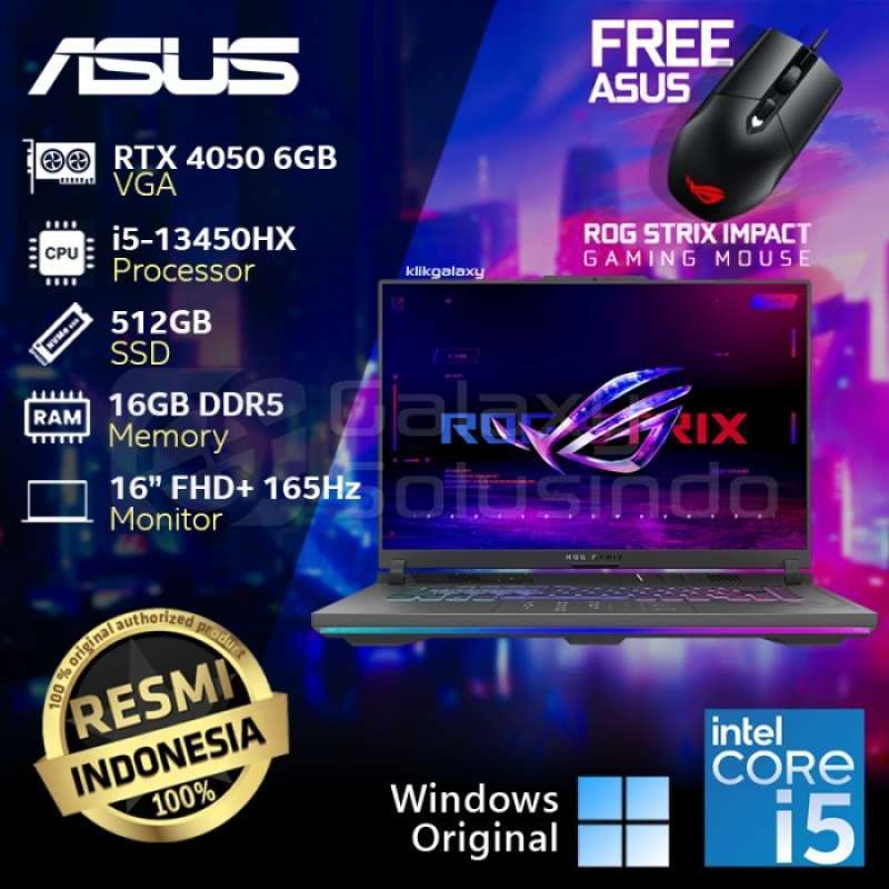 ASUS ROG STRIX G16 G614JU-I545J6G-HM GeForce RTX 4050 Intel Core i5-13450HX  512GB SSD 16GB RAM Notebook Laptop Gaming