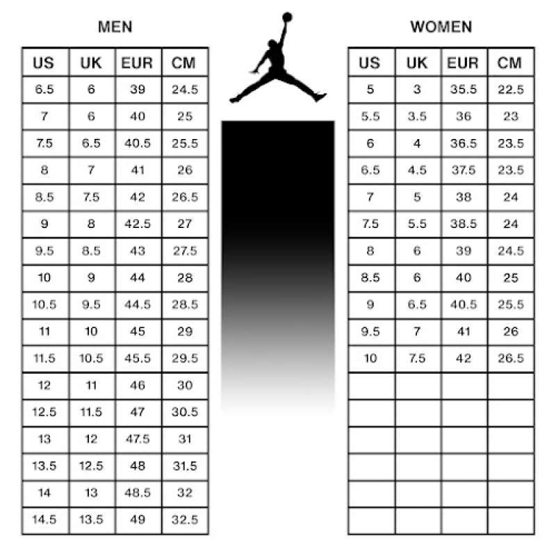 womens air jordan 1 size chart