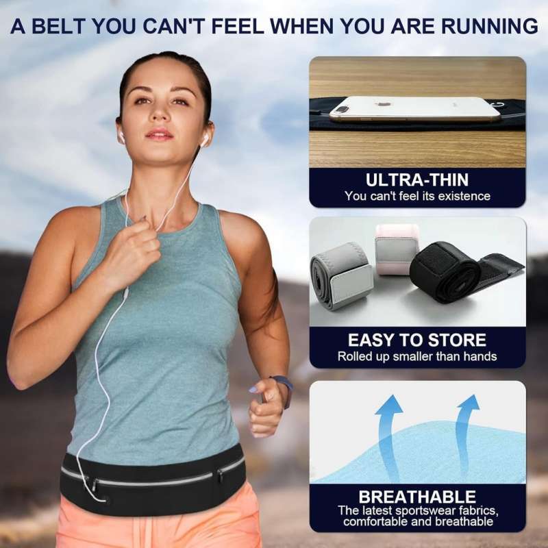 Waterproof ELEGANCE Running Bag Belt Pouch Travel Jogging Waist Fitness  Sports Storage Breathable Tas Pinggang Sabuk Lari Olahraga Ultra Tipis  Ringan