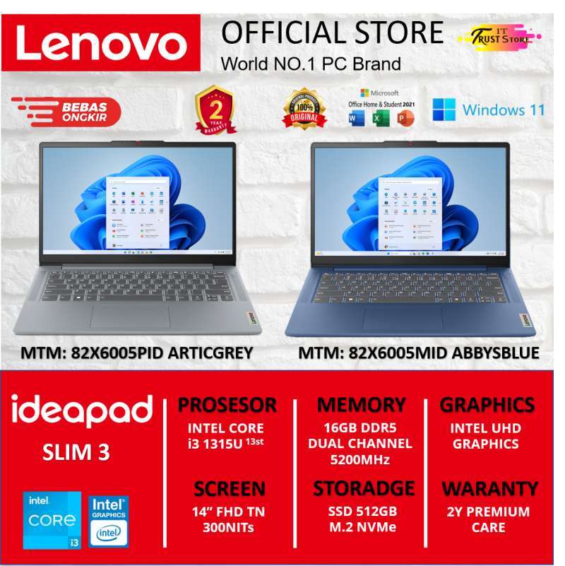 LENOVO IDEAPAD SLIM i3 1315U 8GB DRR5 SSD 512GB SSD 14