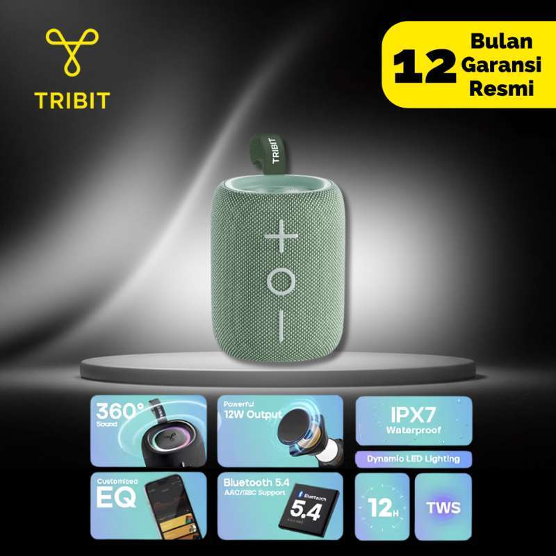 Tribit StormBox Mini+ Bluetooth Speaker Nirkabel 360° Surround dengan IPX7 Tahan Air, 12W Output dan 12 Jam Putar. Ideal untuk Petualangan Luar Ruangan dan Rumah
