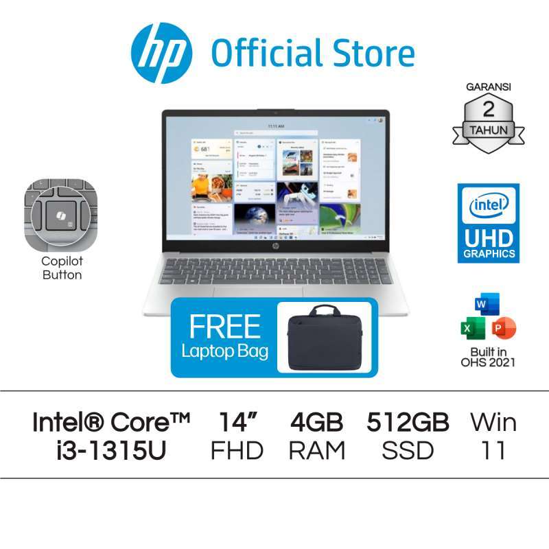 HP Laptop Gold dengan AMD Ryzen 3 dan Radeon Graphics, RAM 8GB, SSD 512GB, Layar 14, dan Windows 11. Cocok untuk Kerja dengan Garansi Resmi 2 Tahun