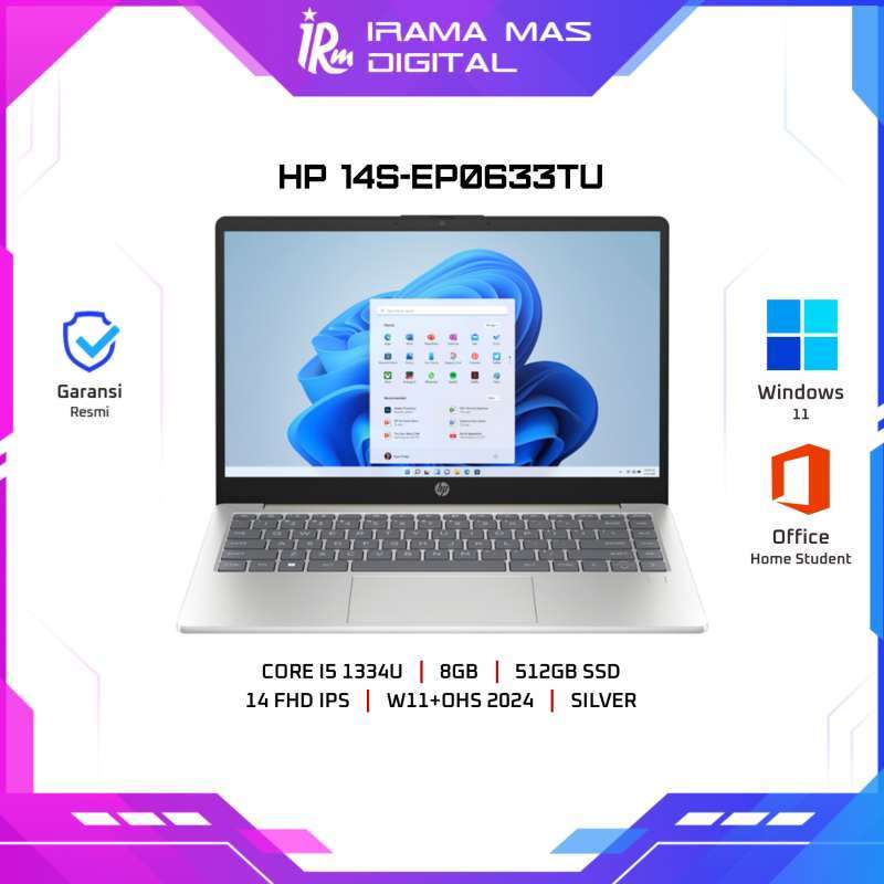 HP 14S-EP0633TU CORE I5 1334U/8GB/512GB SSD/14 FHD IPS/W11+OHS 2024+M365  (Gen 13) (SILVER)