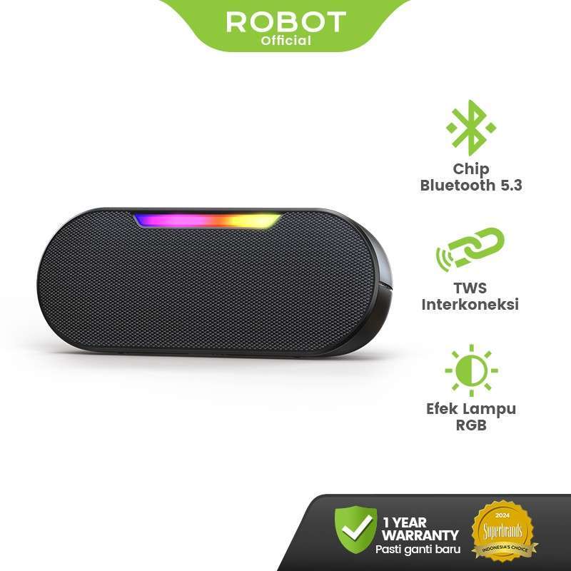 ROBOT Speaker Bluetooth 5.3 dengan Super Bass 5W, Efek Lampu RGB, dan TWS Interkoneksi, Ideal untuk Penggemar Musik Aktif - Portabel dan Bergaransi 1 Tahun
