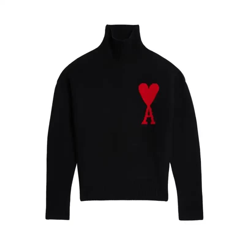 AMI Paris Red Ami De Coeur High Neck Sweater Knit Black