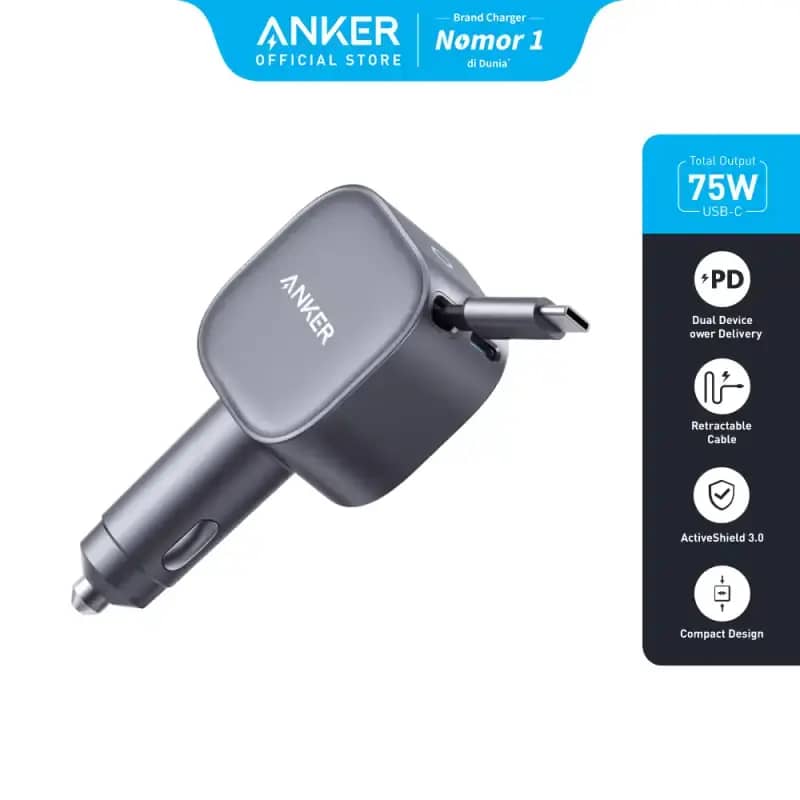 Anker USB-C Car Charger 75W Max Ultra-Compact Type-C Fast Car Charger with  Built-in Retractable Cable Car Adapter Compatible for iPhone Samsung A2738
