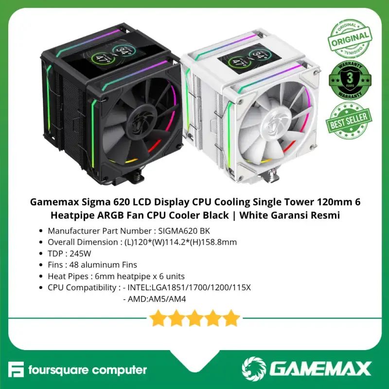 Jual Gamemax Sigma 620 Lcd Display Cpu Cooling Single Tower 120mm 6 ...