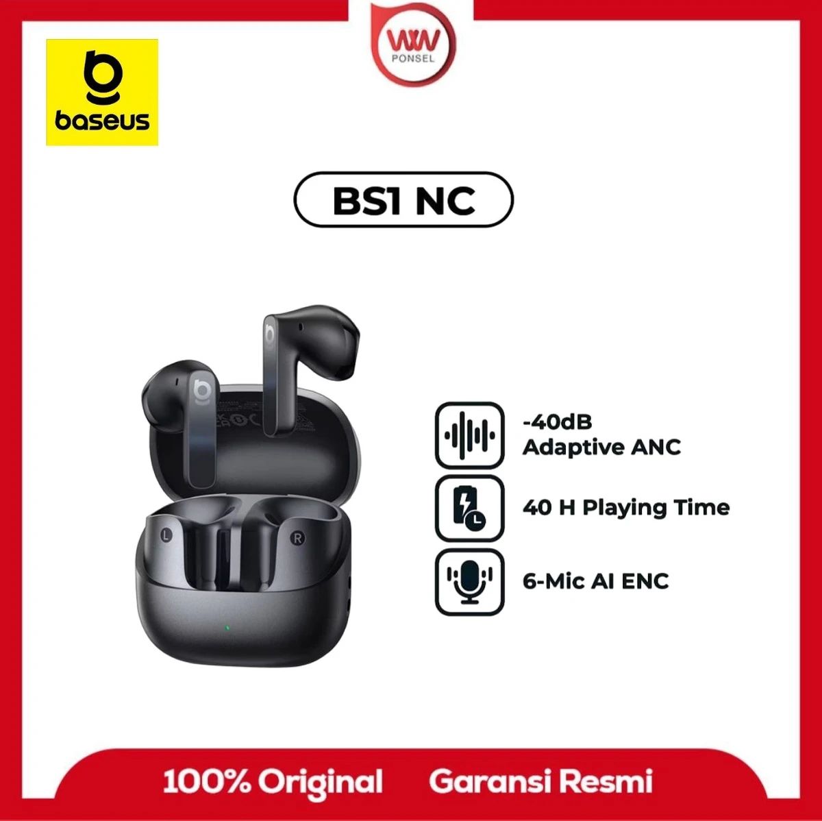 Baseus Bass EP10 NC -43dB Cancellazione del rumore ANC True Wireless Auricolari Bluetooth 6.0 Auricolari wireless in-ear 4 microfoni ENC Auricolari  44