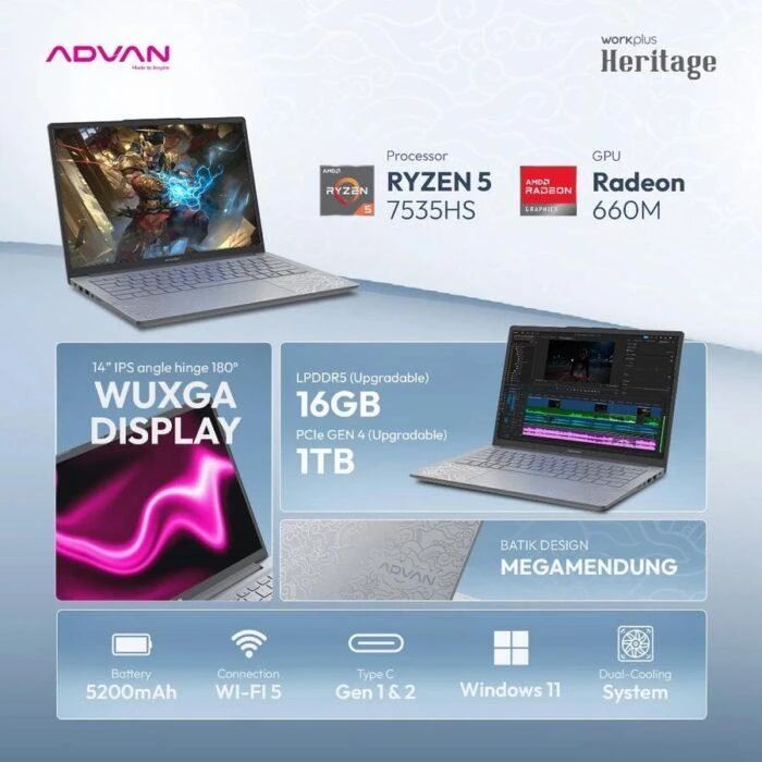 Jual Exclusive Advan Workplus Heritage Ryzen 5 7535hs 16gb Radeon 660m ...