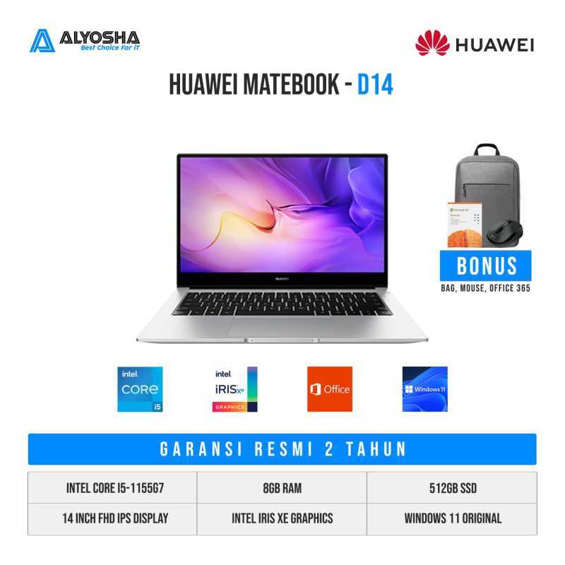 Jual HUAWEI MateBook D14 I51155G7 8GB 512Gb SSd 14Inci FHD Win11 di