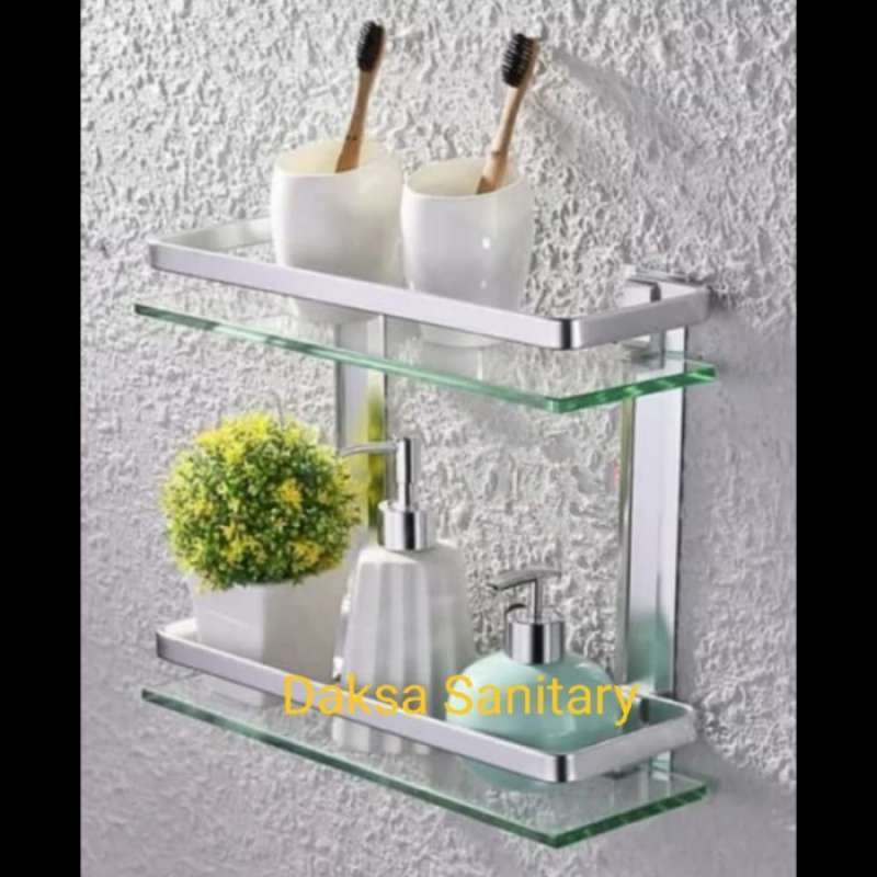 Promo Rak kaca 2 tingkat kotak almunium/planset kaca kotak double