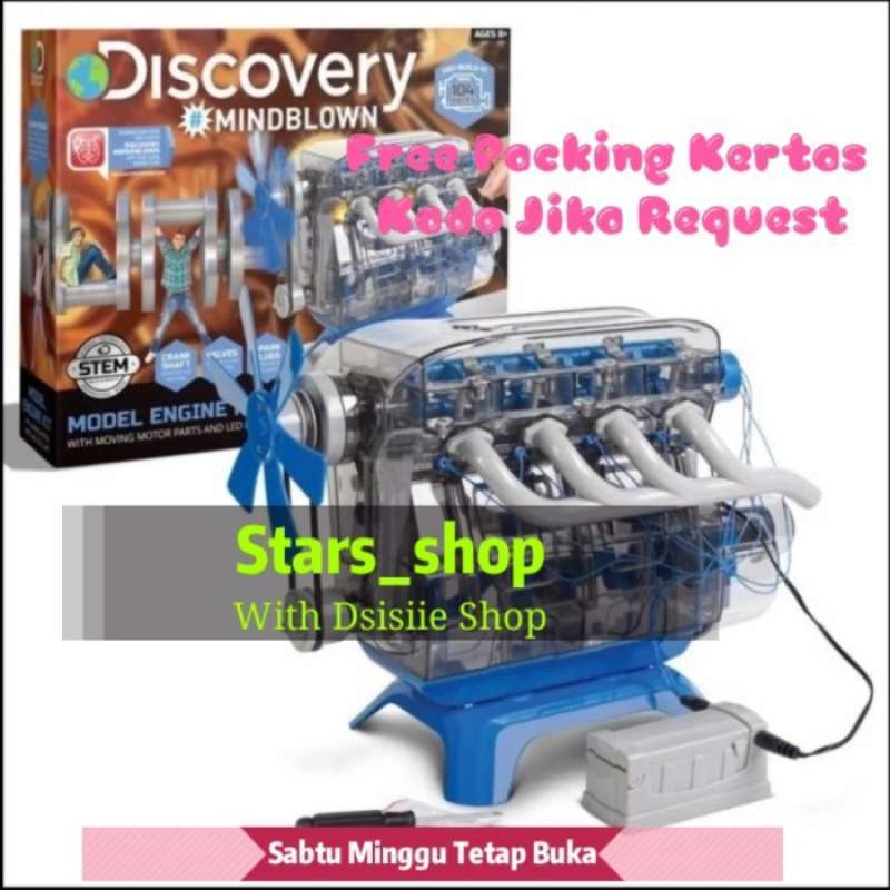 Promo discovery mindblown model engine kit with moving motor part led