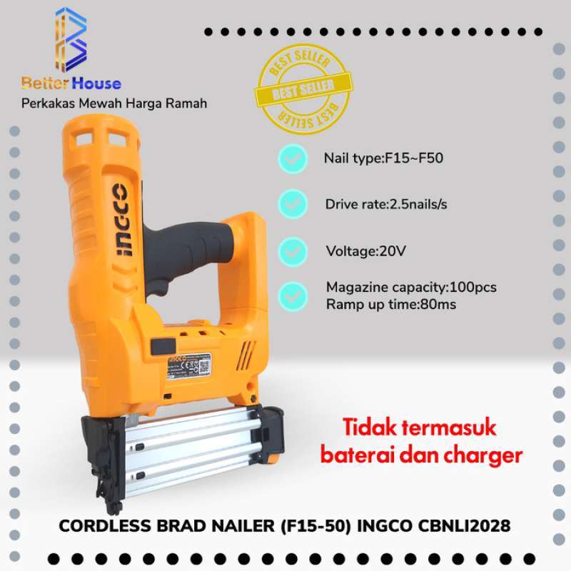 Promo INGCO Cordless Brad Nailer 20V Paku Tembak Baterai (F1550