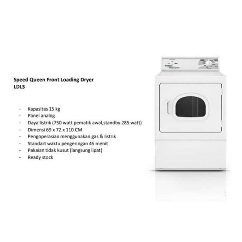 Promo SPEED QUEEN DRYER GAS LDL3TRGW 15 KG LIGHT COMMERCIAL DRYER NEW