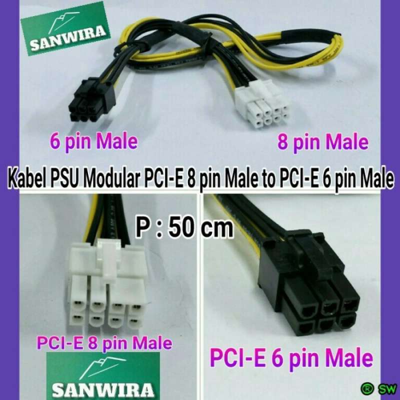 Promo Kabel Psu Modular Vga 8 Pin Male To PciE 6 Pin Male Panjang