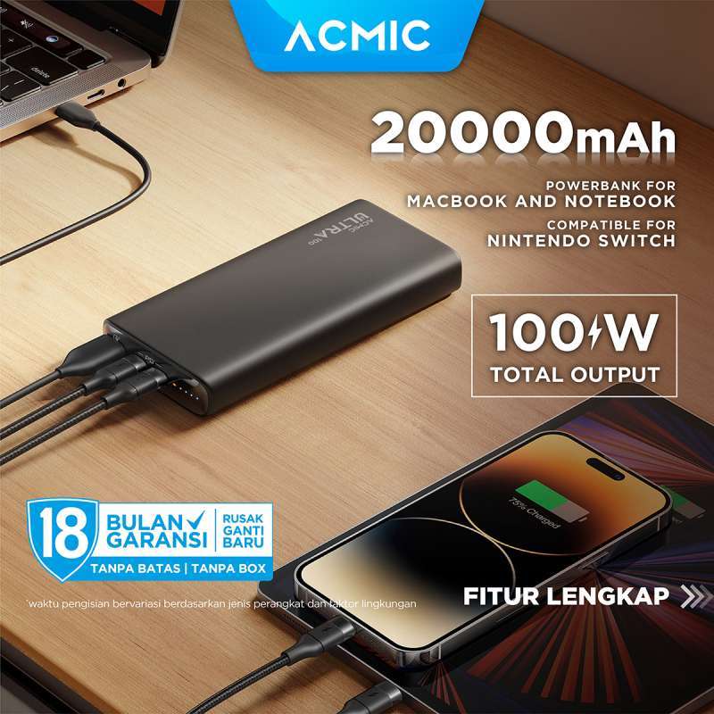 Jual Acmic Ultra 100w Usbc Super Fast Charging Powerbank Laptop