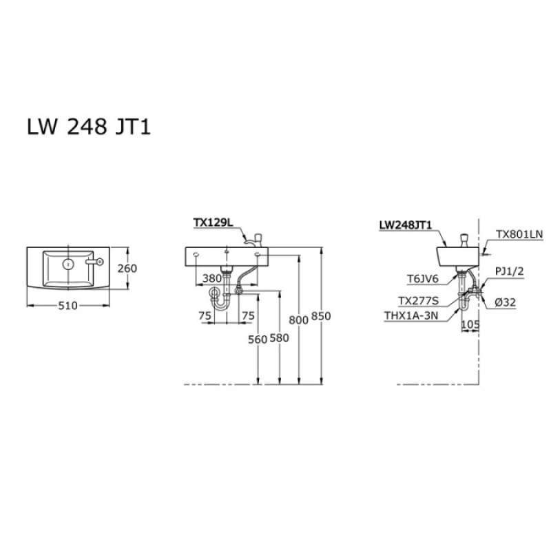 Promo Wastafel Gantung Kotak Lw248j Toto / Washtafel Kecil Toto Body
