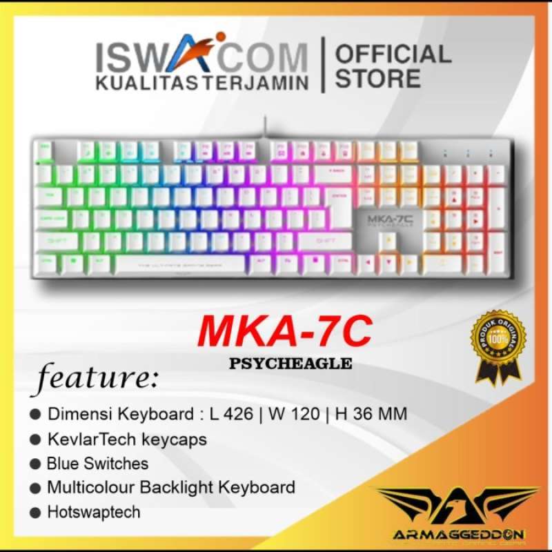 Promo Keyboard Mechanical Gaming Armaggeddon MKA 7C Blue Switch - WHITE ...