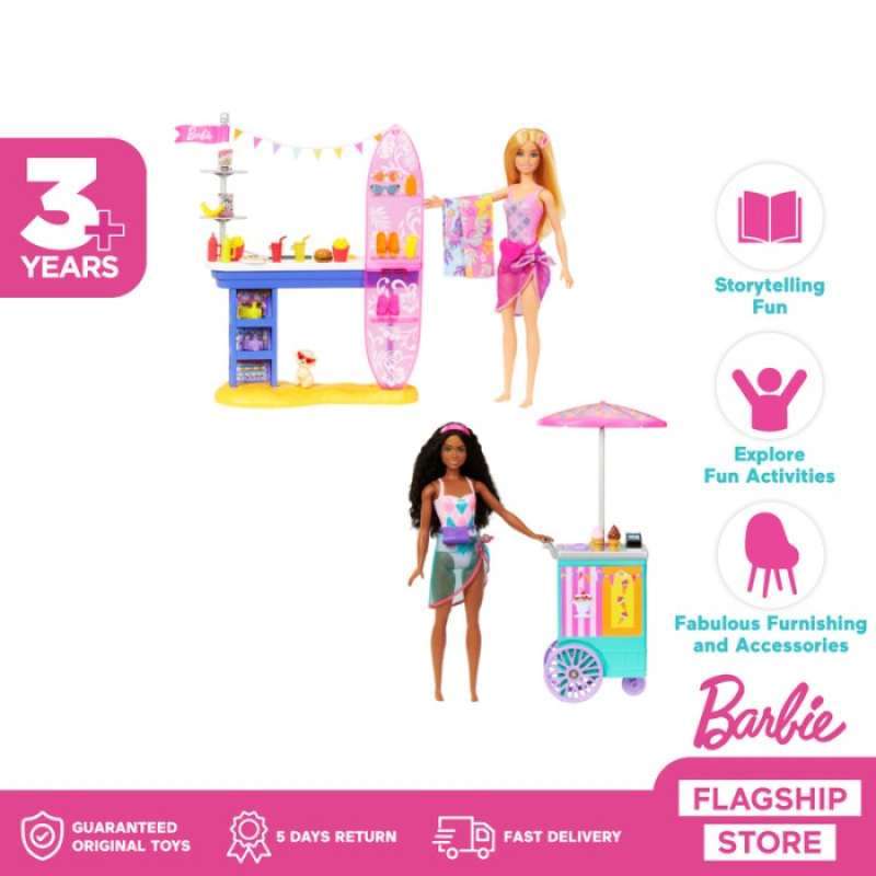Jual Barbie Beach Broadwalk Playset with Barbie Brooklyn & Malibu Dolls