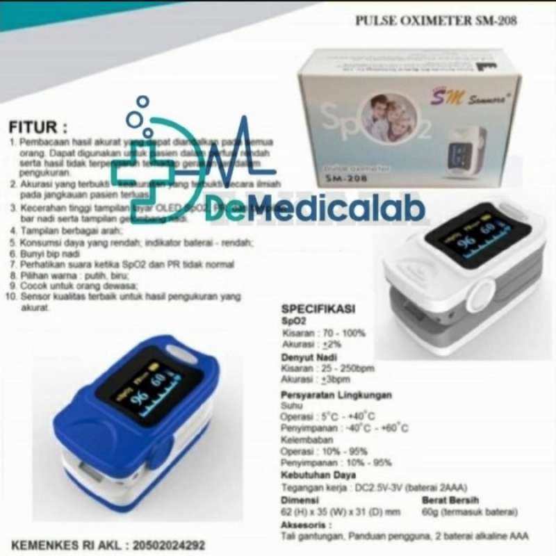 Promo Pulse Oximeter Samora Oxymeter Spo2 Alat Ukur Saturasi Oksigen O2 ...