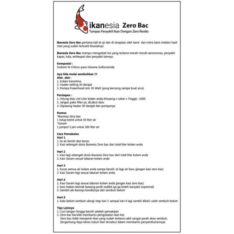 Zero Bac Promo Ikanesia Zero Bac 250 Ml Ampuh Untuk Penyakit Ikan Diskon 23% Di ...