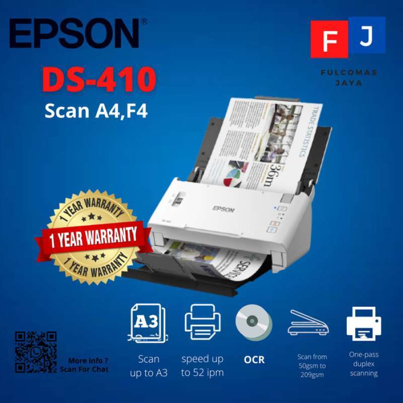 Promo Epson Workforce Ds-410 A4 Duplex Sheet-Fed Document Scanner Ds410 ...