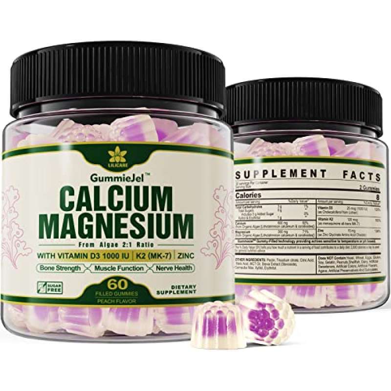 Promo Sugar Free Calcium Magnesium Zinc Gummies, Algae Calcium Magnesium 21 Ratio with Vitamin