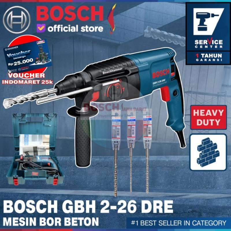 Promo Bosch Bor Hammer Rotary SDS GBH 2-26 DRE 26MM 800 Watt Mesin Bor ...