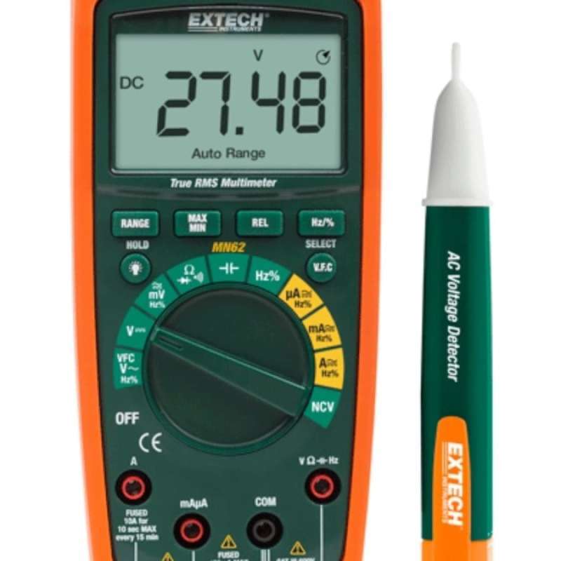 True Rms Ac Promo True Rms Multimeter With Ac Voltage Detector Kit : Mn62-k Extech ...