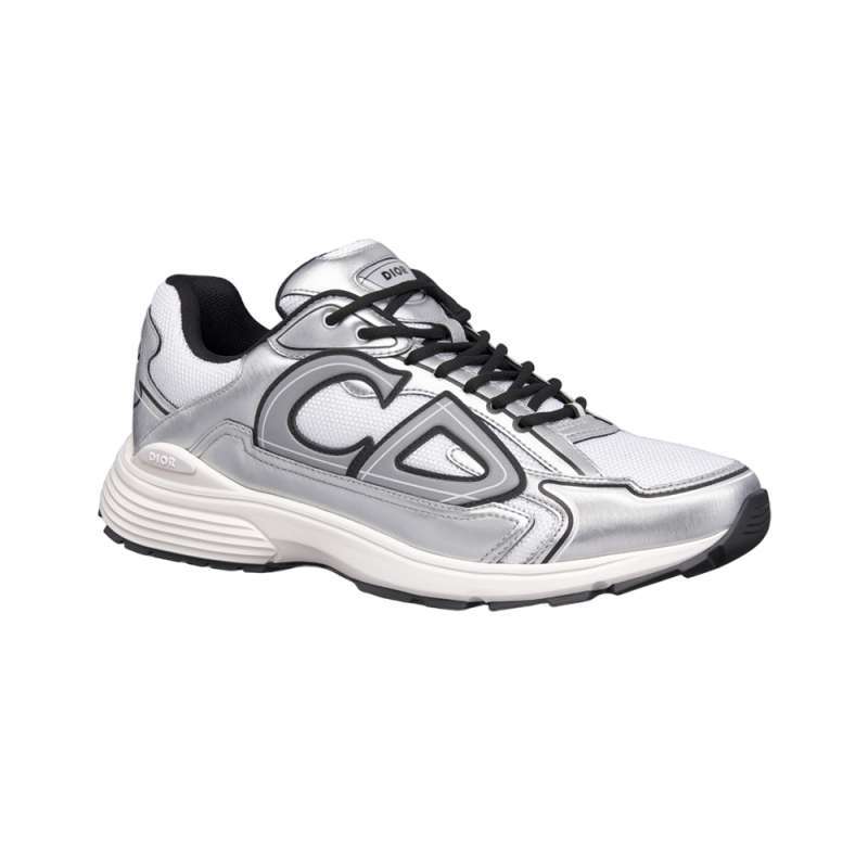 CC SNEAKERS IN GLOSSY SILVER CALFSKIN AND MESH