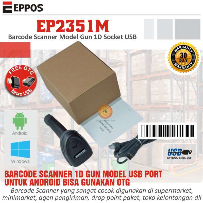 Jual FREE OTG Barcode Scanner EPPOS 1D EP2351M USB Manual Scan di ...
