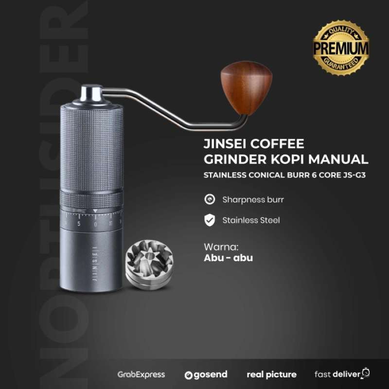 Promo Jinsei Coffee Grinder Kopi Manual Stainless Conical Burr 6 Core