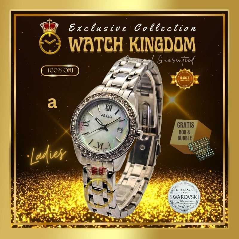 Jam Tangan Wanita Alba Asli Original Permata Berlian Swarovski Tahan Anti Air Arloji Romawi Perempuan Tanggal Quartz Analog Bulat 161697 161281 161698