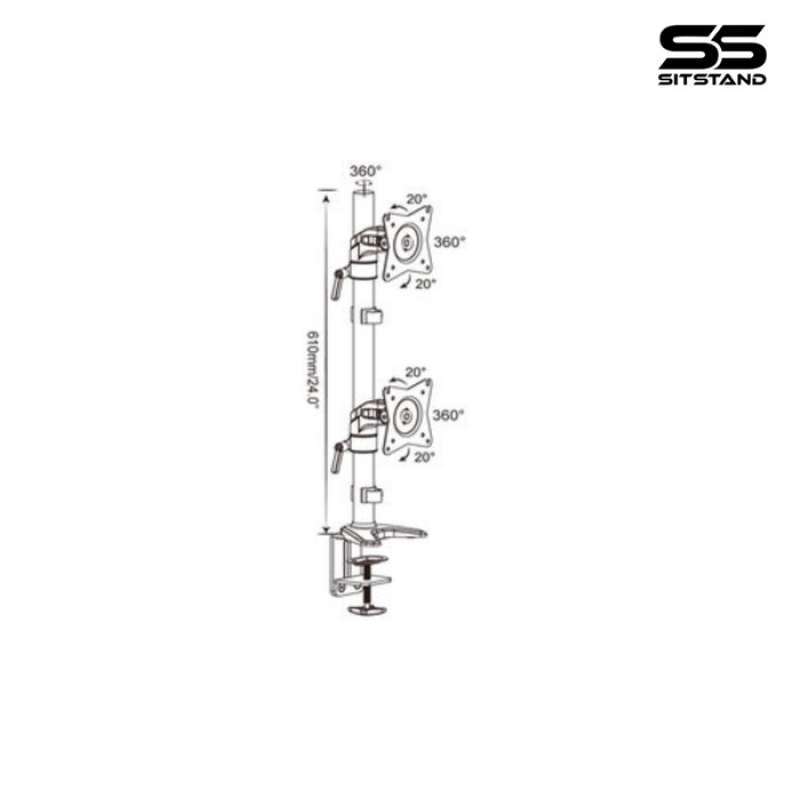 Promo Sitstand Dual Bracket Monitor Vertical Stand Stack Komputer Mount