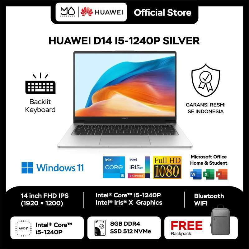 Jual Laptop HUAWEI D14 – Silver [i5 1240p-8gb-ssd 512gb-irisxe