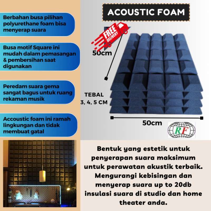 Promo PEREDAM SUARA RUANGAN 5CM X 50 X 50 BUSA ACOUSTIC SQUARE FOAM ...