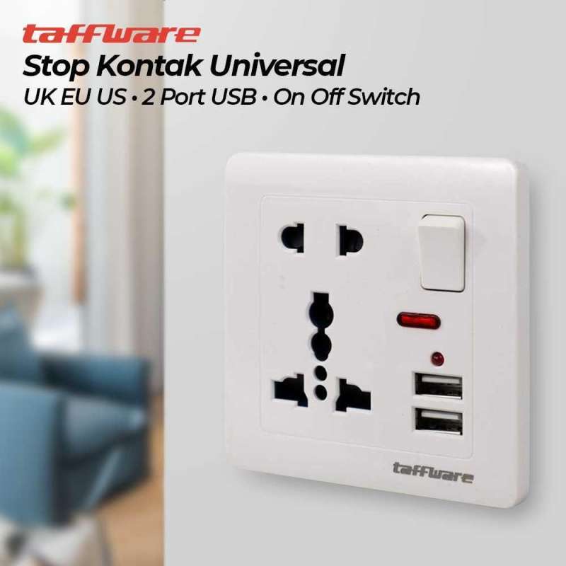 Jual Taffware Stop Kontak Universal Uk Eu Us 2 Port Usb On Off Switch ...