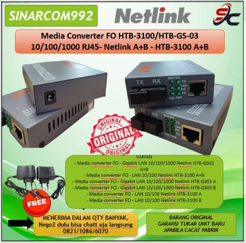 Promo Media Converter FO HTB-3100/HTB-GS-03 10/100/1000 RJ45- Netlink A ...
