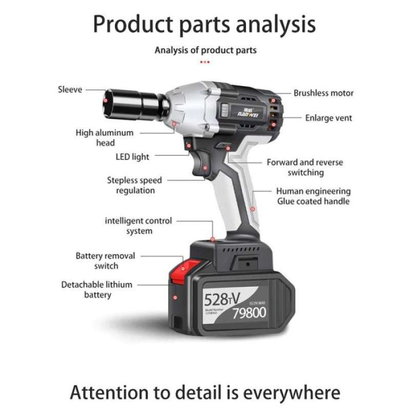 Promo Nanwei Kunci Pas Impact Wrench Cordless Lithium Battery ...