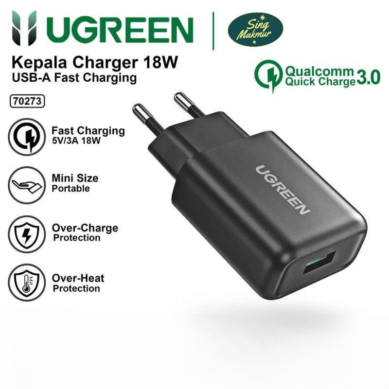 UGREEN Wall Charger Kepala iPhone 18W USB QC Fast Charging