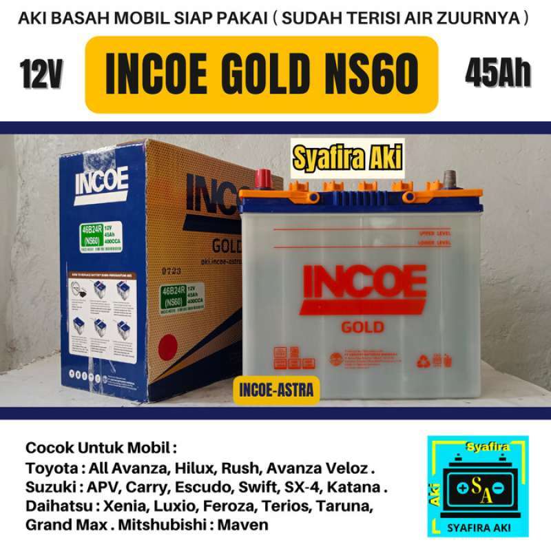 Promo Aki Mobil Incoe Gold Type Ns60 (12v-45ah) Diskon 9% Di Seller