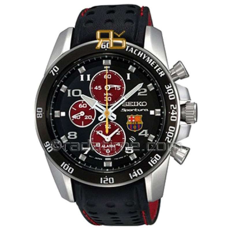 Jam Tangan Seiko Sportura Barcelona f.c Pria 100 Original Black Leather SNAE75 P1