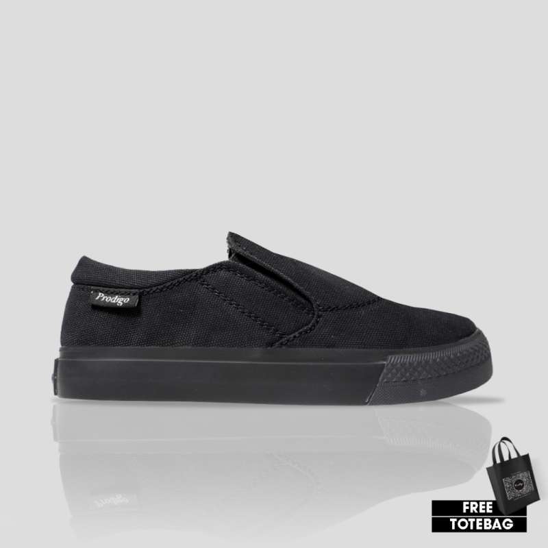 Prodigo Sepatu Canvas Kenawa Full Black I Sepatu Sneakers Casual Pria  Wanita i Slip On Canvas I Sepatu Slip On I Canvas Shoes