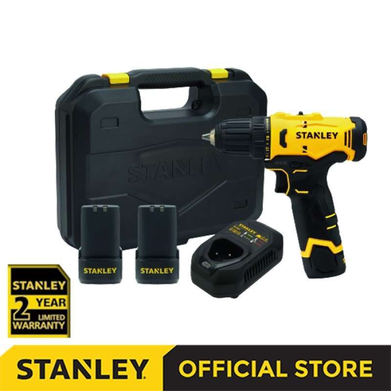 Stanley Cordless Drill Driver Bor Impact Baterai 12Volt SCD10D2K