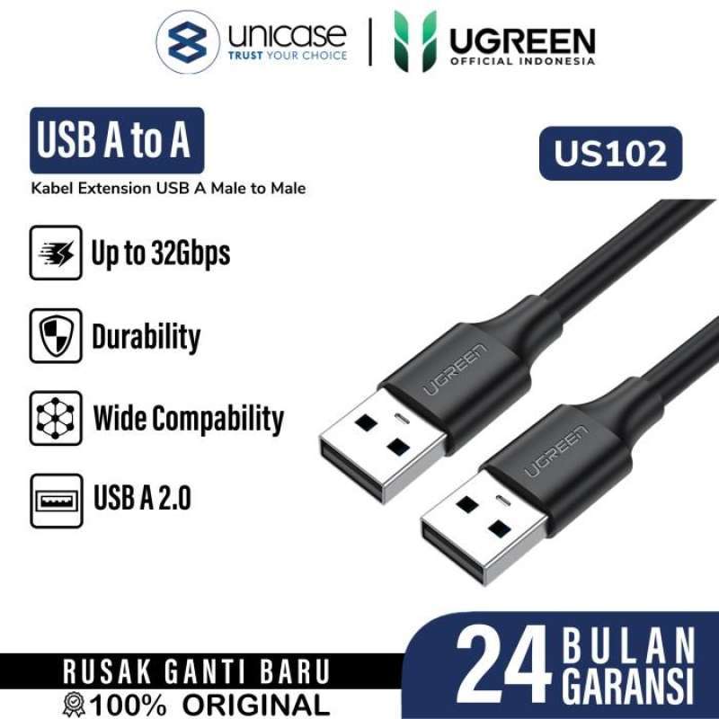 UGREEN Kabel Data USB A Male - USB A 2.0 Male 2m - Black US102 10311