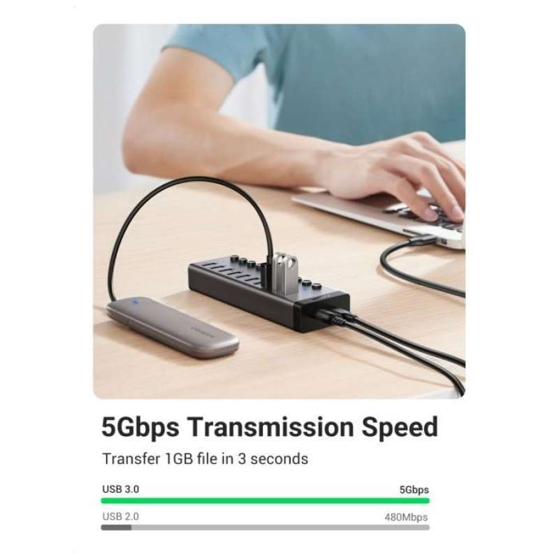 UGREEN Hub USB A 3.0 Splitter 7 in 1 12V Charging & Transfer EU - CM481 90307