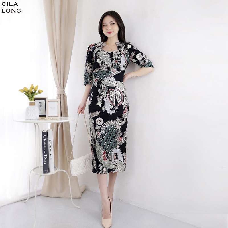 Jual Evercloth Cila Long Dress Wanita Batik Couple Modern Dress Batik Modern Gaun Pesta Di Seller Evercloth Official Store Evercloth Kota Tangerang Selatan Blibli