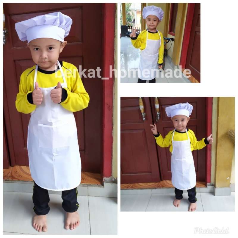 Jual Celemek Anak Tk Apron Plus Topi Koki Chef Anak Orange Di Seller