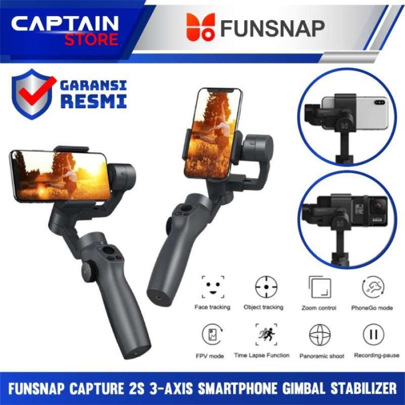 Funsnap Capture 2s Stabilisateur de caméra pour smartphone 3 axes Stabilisateur de cardan portable Connexion Bluetooth Perche à selfie Anti-tremblement Haute stabilité Mise au point Pull & Zoom Caméra